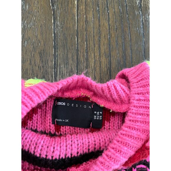 ASOS DESIGN High Neck Sweater Multi Geo Pattern Size 4 Bright Neon - Picture 5 of 9